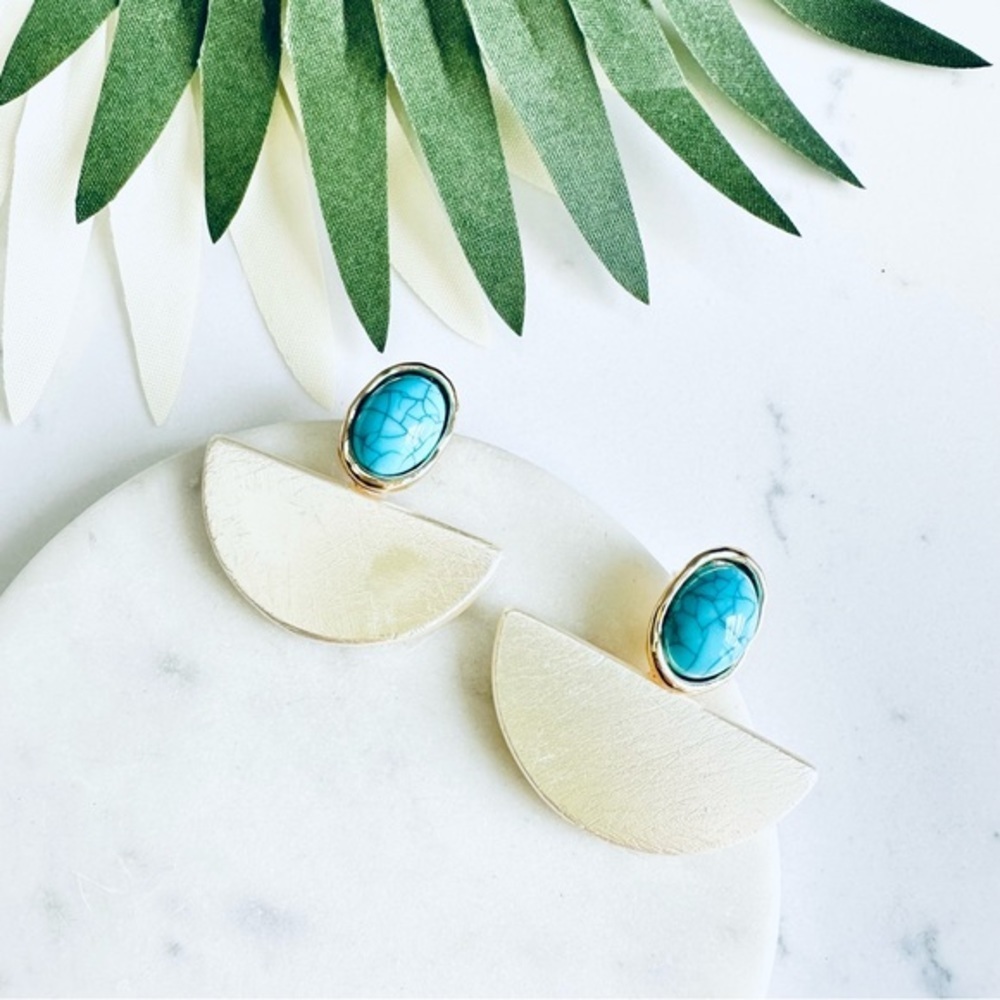 2/$30🌵 Faux Turquoise Half Moon Arch Dangle Earrings Boho Southwestern Jewelry